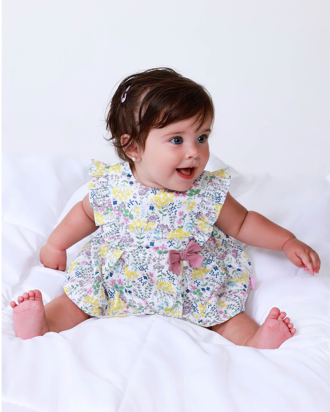 SATIN MALVA FLOWERS  DRESS WITH BRIEFS FOR BABY GIRL