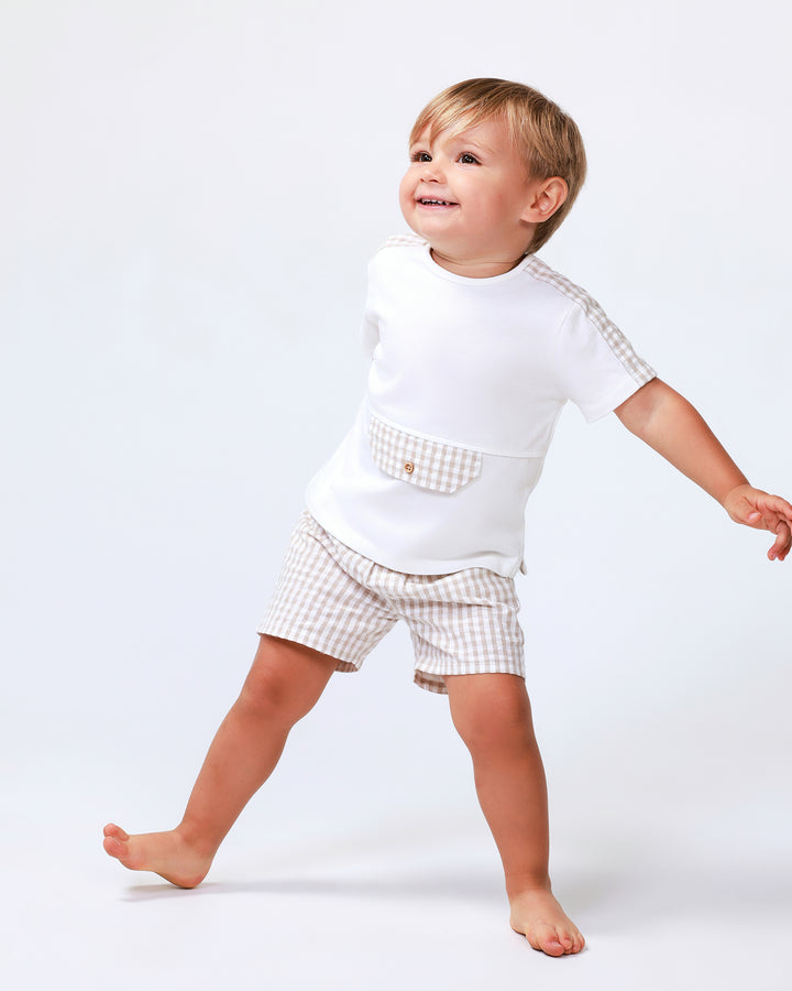 SAND VICHY  T-SHIRT AND SHORTS SET FOR BABY BOY