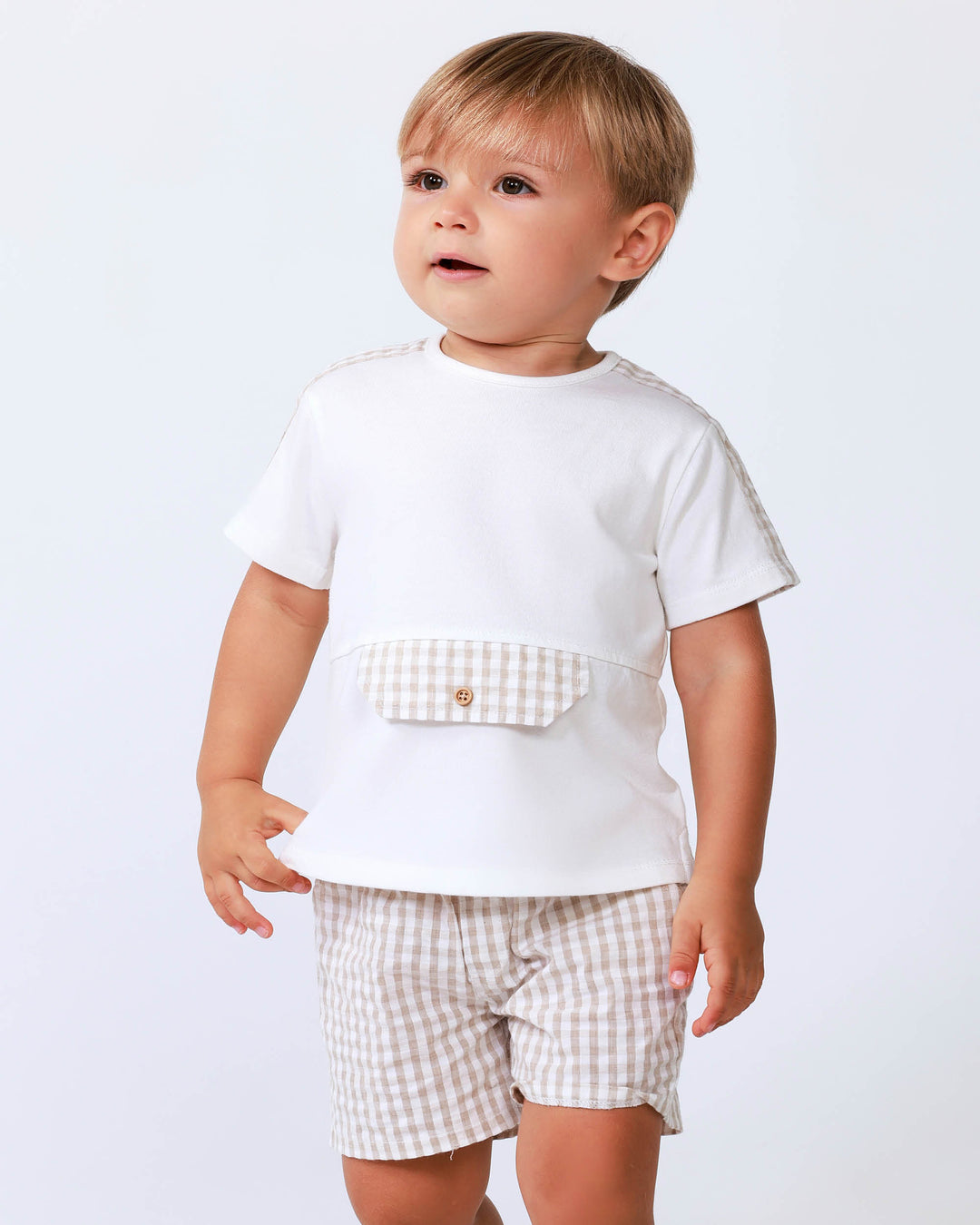 SAND VICHY  T-SHIRT AND SHORTS SET FOR BABY BOY