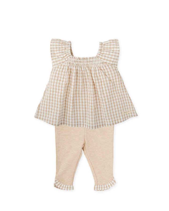 SAND VICHY BLOUSE AND LEGGINGS SET FOR BABY GIRL