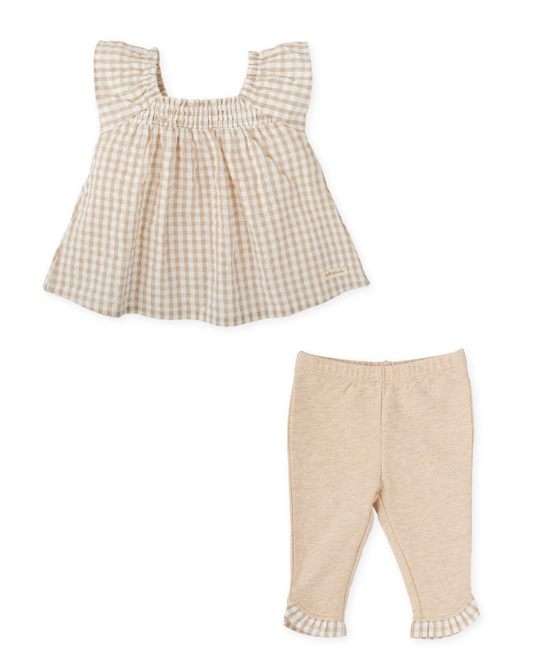 SAND VICHY BLOUSE AND LEGGINGS SET FOR BABY GIRL