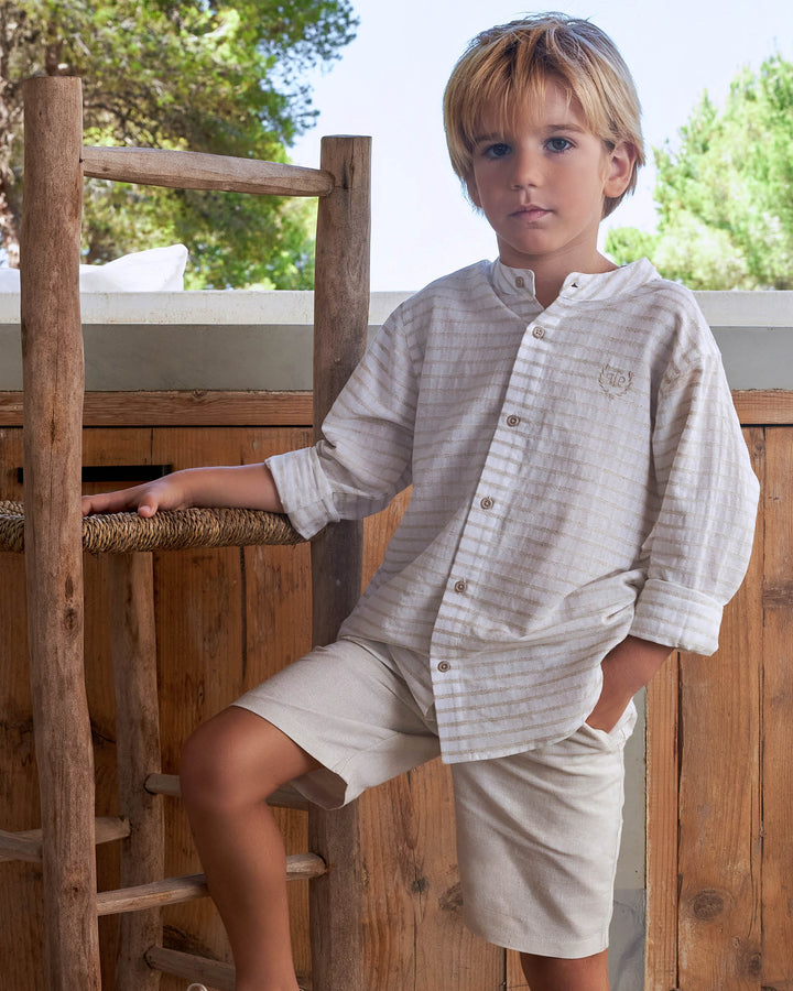 WHITE STRIPED LINEN SHIRT FOR BOY