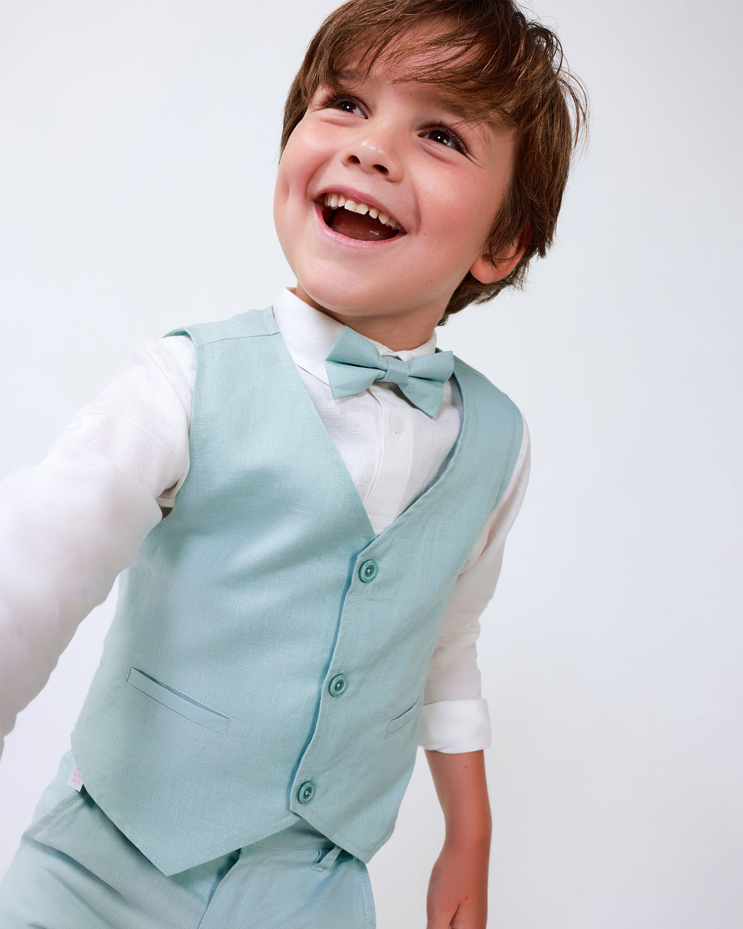 GREEN LINEN WAISTCOAT FOR BOY