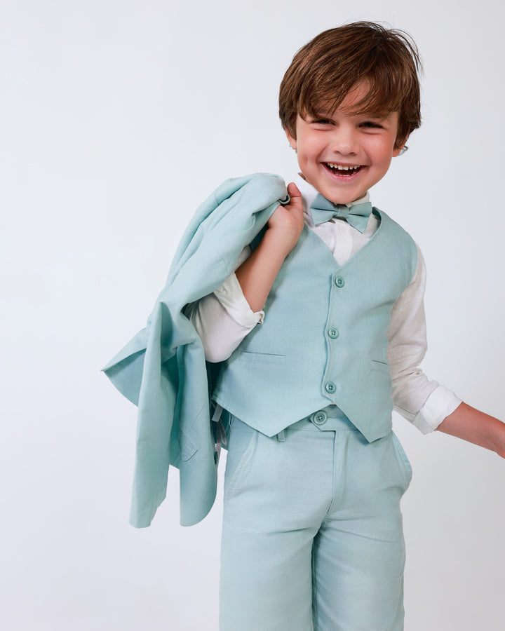 GREEN LINEN WAISTCOAT FOR BOY