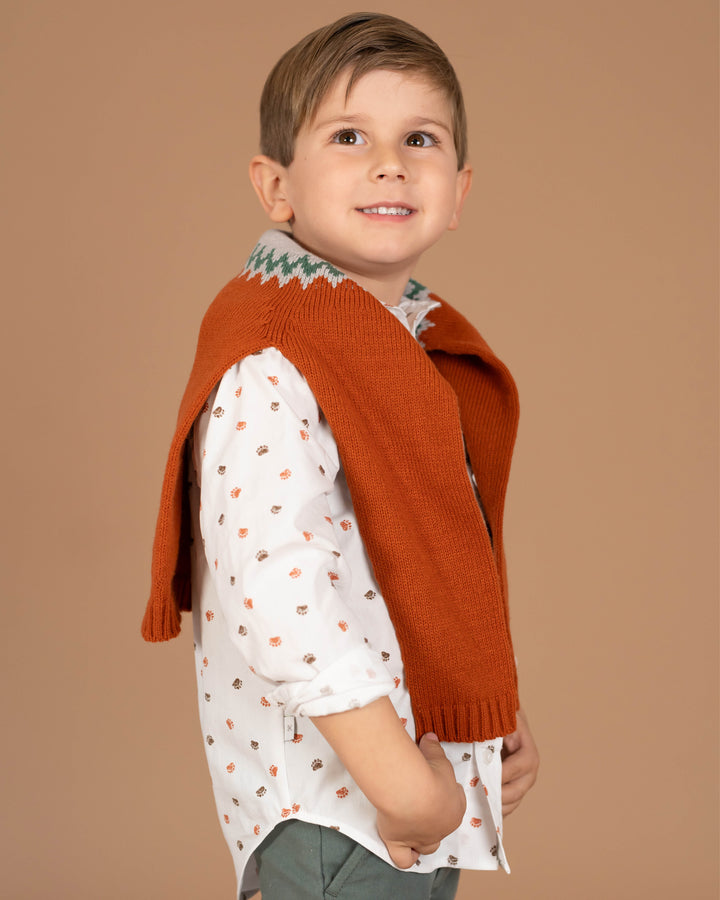 BROWN FOOTPRINT PRINTED LONG SLEEVED SHIRT BOY