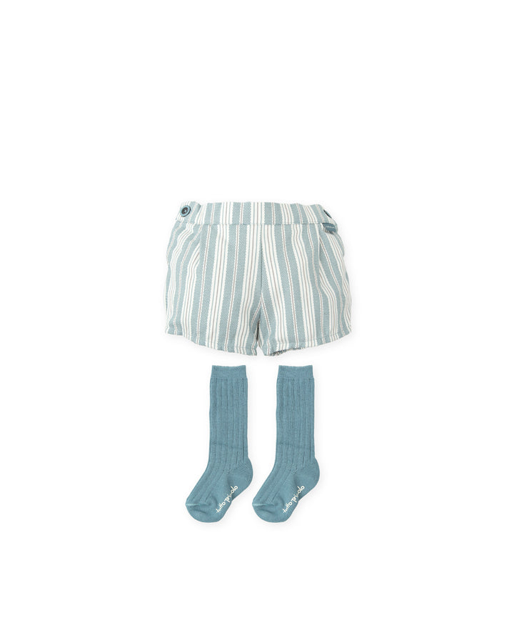 SEA GREEN STRIPED BLOOMERS WITH SOCKS BOY