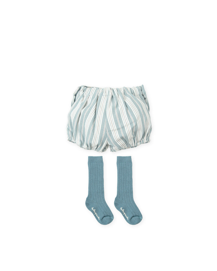 SEA GREEN STRIPED BLOOMERS WITH SOCKS BOY