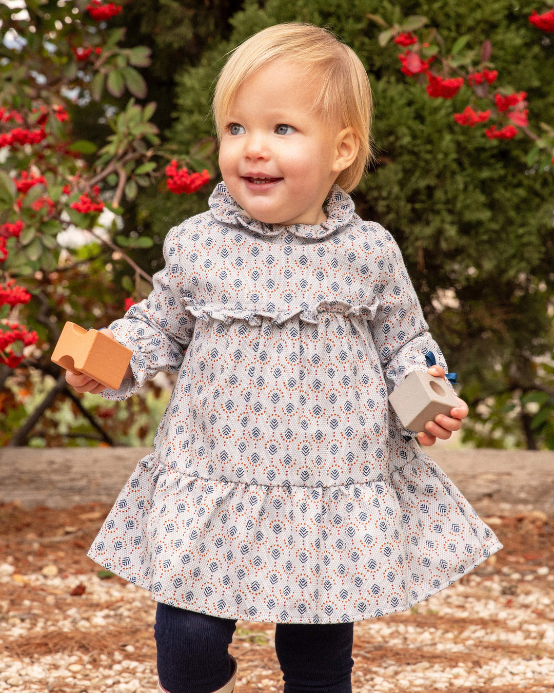 BLUE PRINTED DRESS WITH TIGHTS GIRL