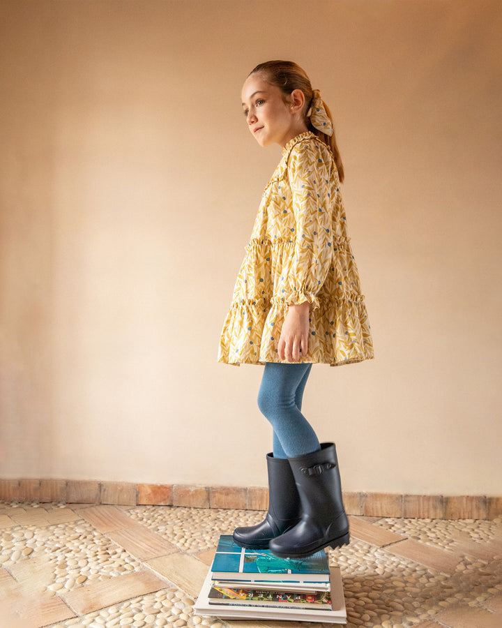 MUSTARD PRINTED DRESS WITH TIGHTS GIRL