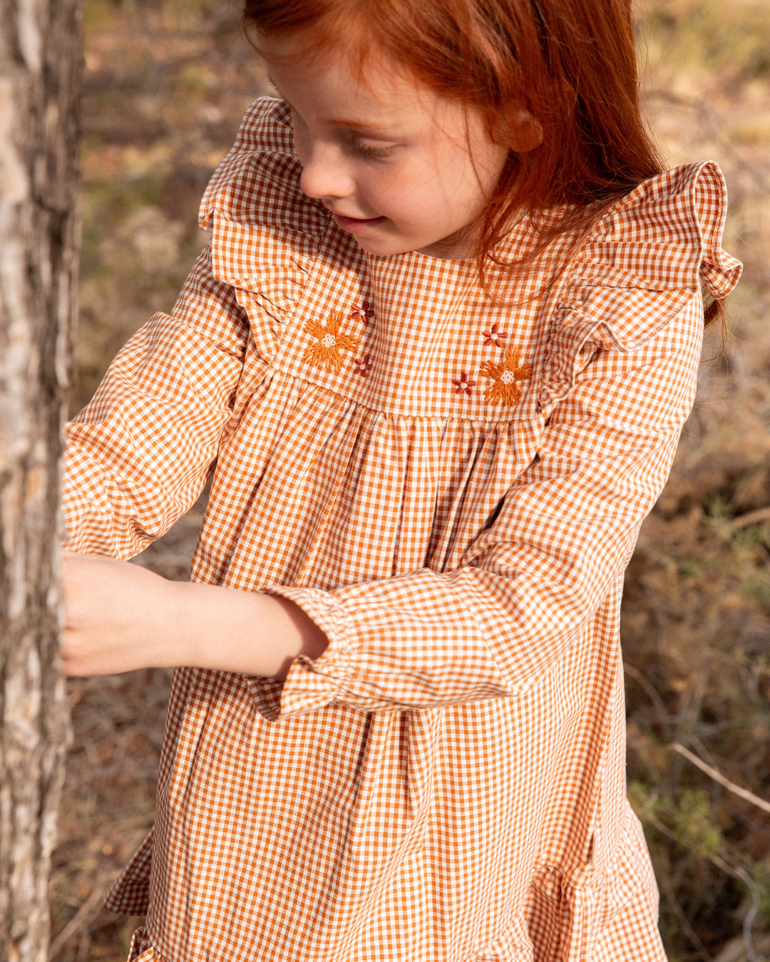 DARK ORANGE CHECKED DRESS WITH TIGHTS GIRL