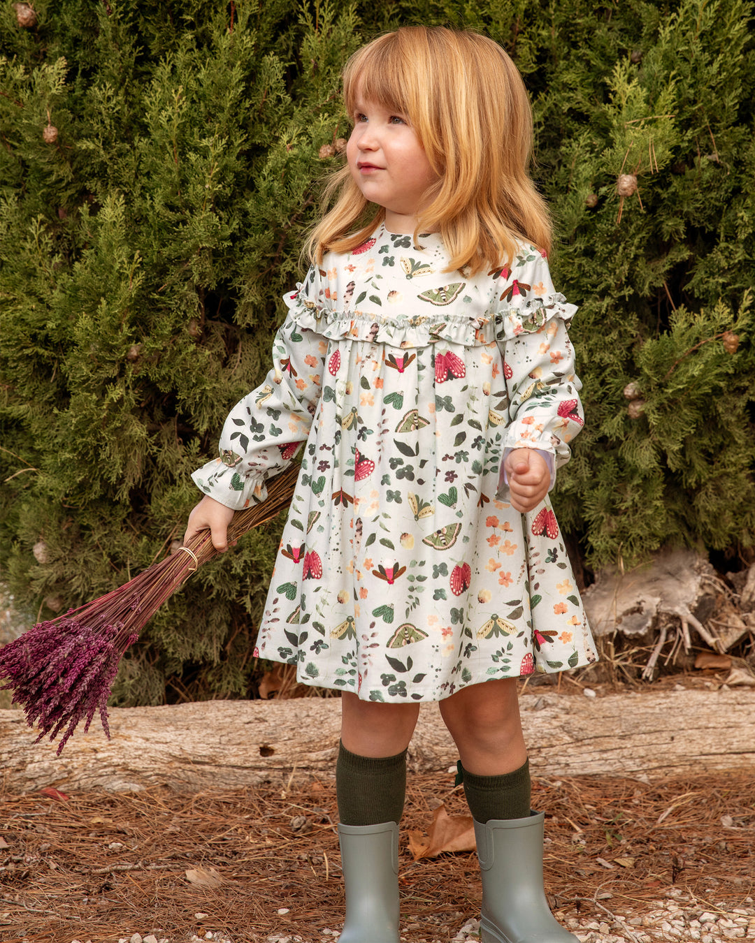 SEA GREEN PRINTED DRESS WITH SOCKS GIRL 