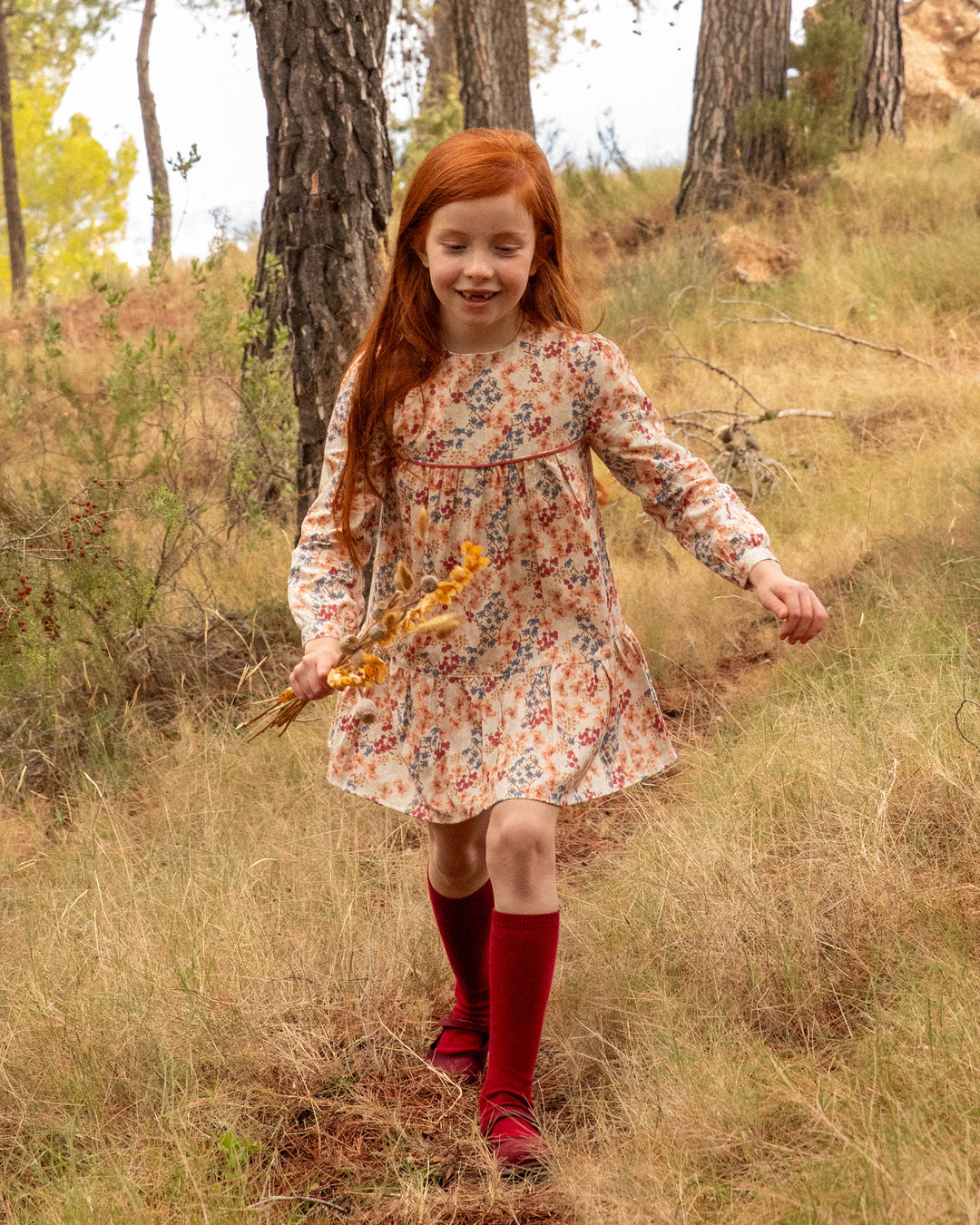 TAUPE PRINTED DRESS WITH SOCKS GIRL