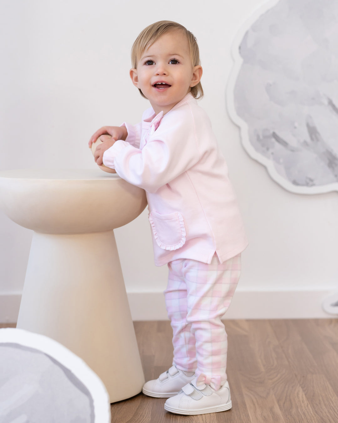 PINK CHECKERED TROUSERS TWO-PIECE SET GIRL