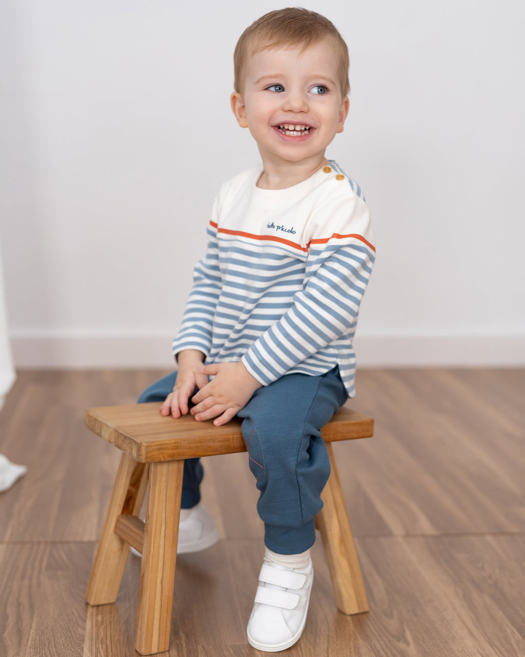 STEEL STRIPED JUMPER TWO-PIECE SET. BABY BOY