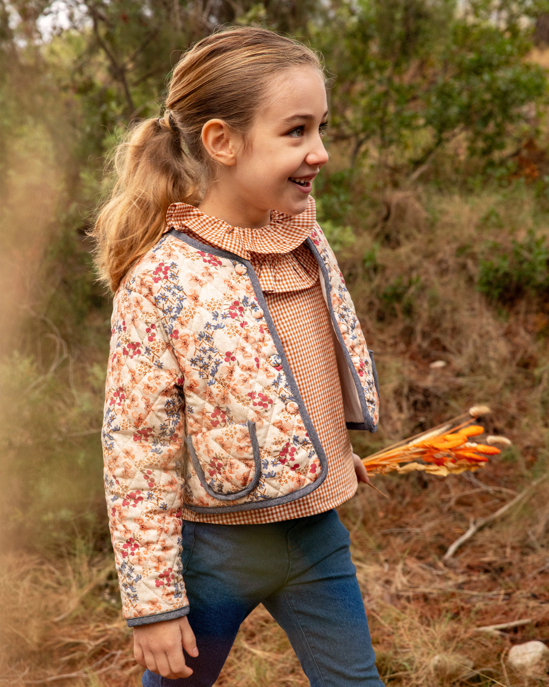 DARK ORANGE CHECKERED BLOUSE GIRL