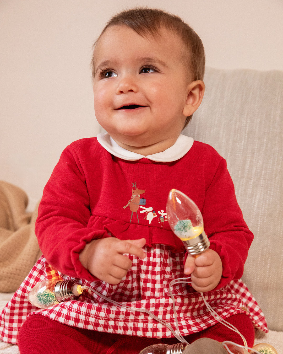 VESTIDO CUADROS ROJO ESTAMPADO CON LEOTARDOS BEBÉ NIÑA