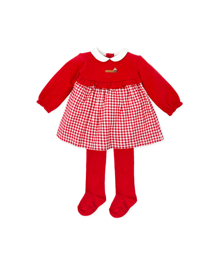 VESTIDO CUADROS ROJO CON LEOTARDOS BEBÉ NIÑA