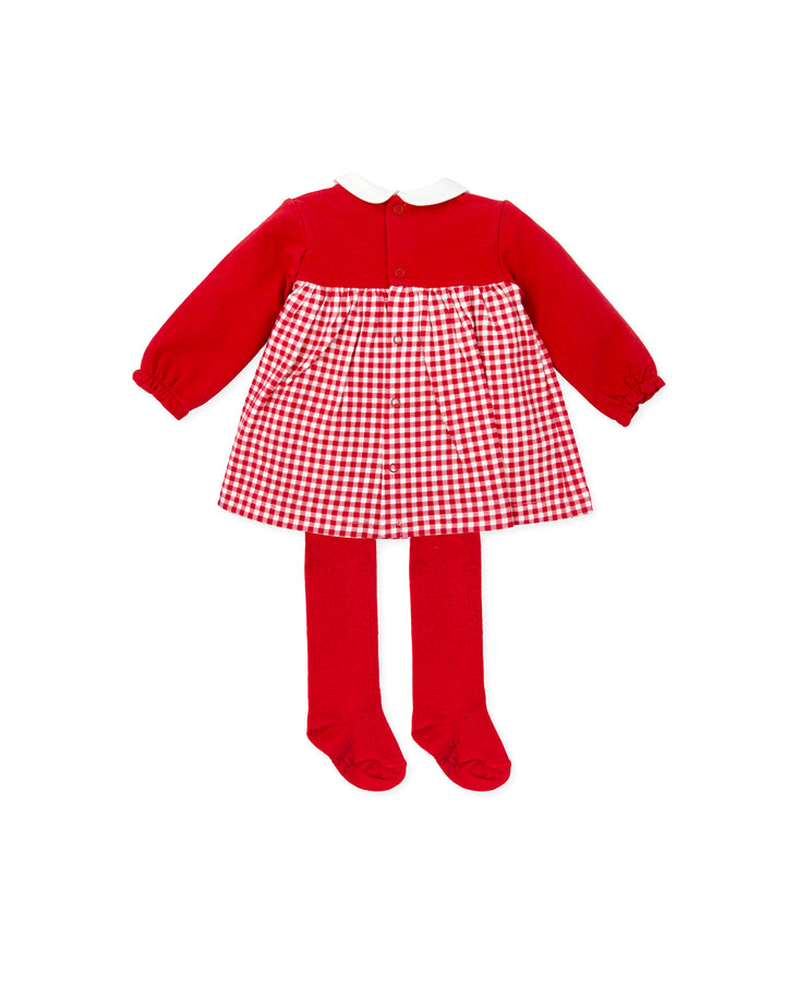 VESTIDO CUADROS ROJO CON LEOTARDOS BEBÉ NIÑA