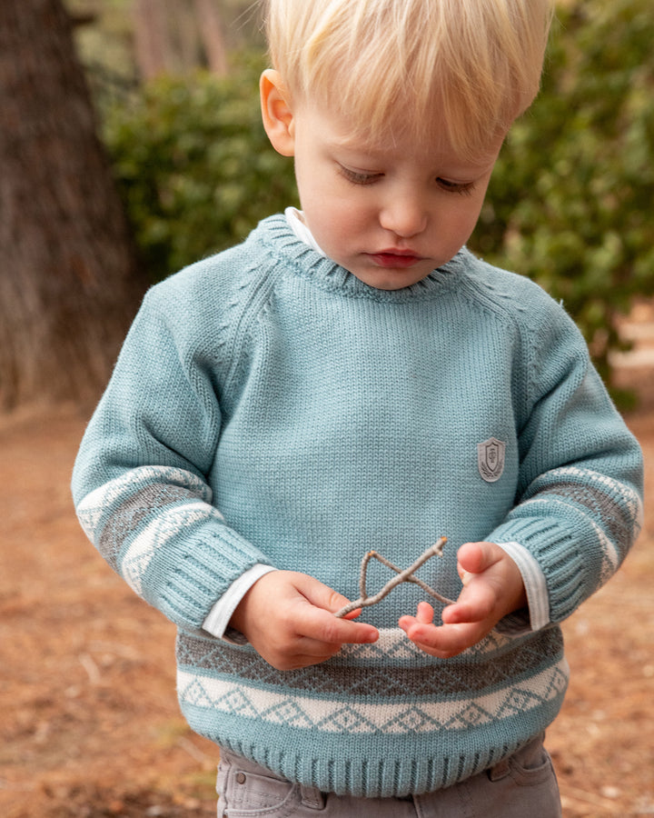 SEA GREEN BORDER KINTTED JUMPER BOY