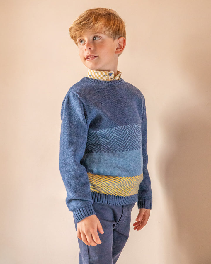 ATLANTIC BLUE FRETWORK KNITTED JUMPER BOY