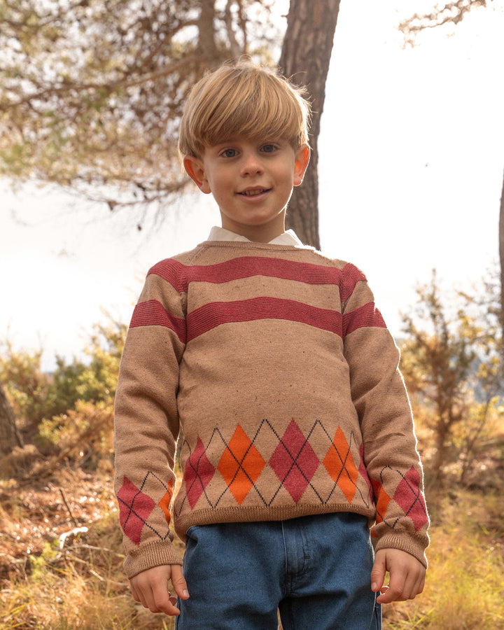 BROWN STRIPES AND DIAMONDS KNITTED JUMPER BOY