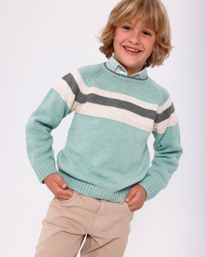 MAGLIA TRICOT A RIGHE VERDE MARE BAMBINO