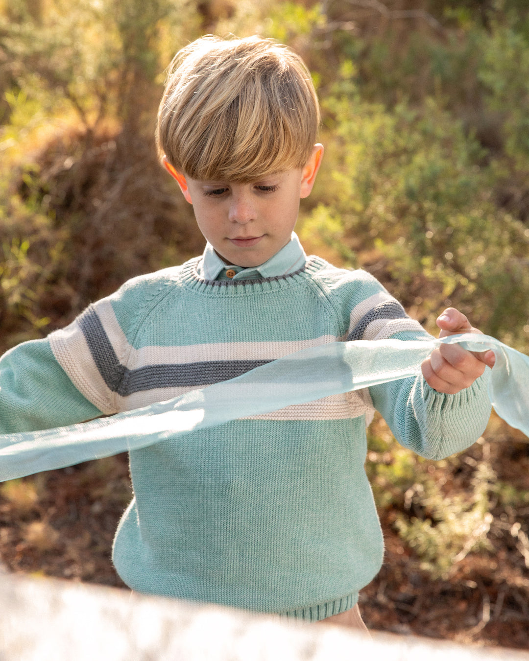 SEA GREEN STRIPED KNITTED JUMPR BOY