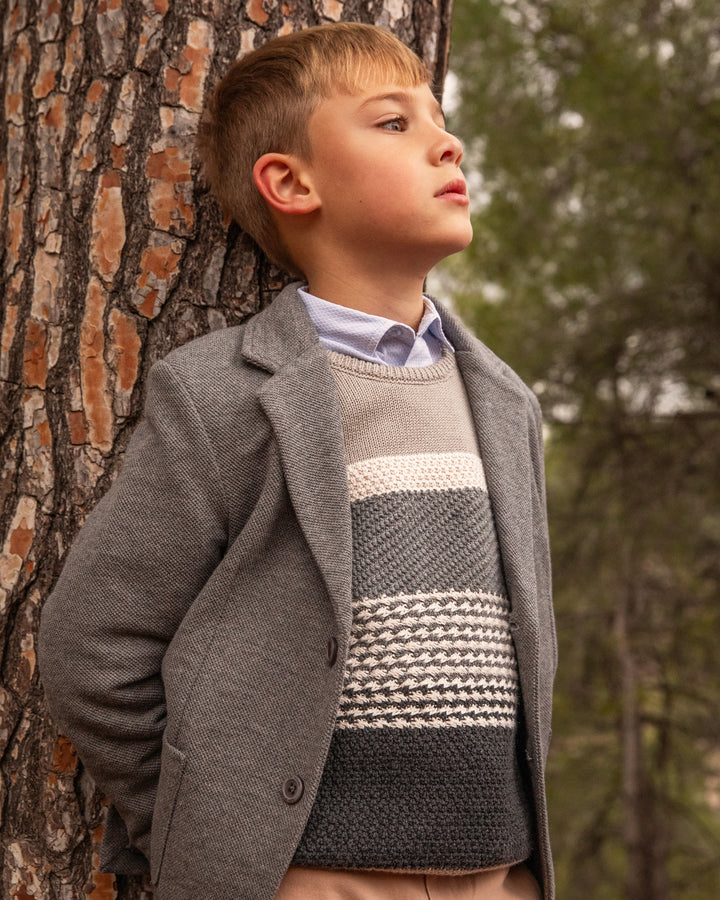 GREAY STRIPED KNITTED JUMPER BOYS