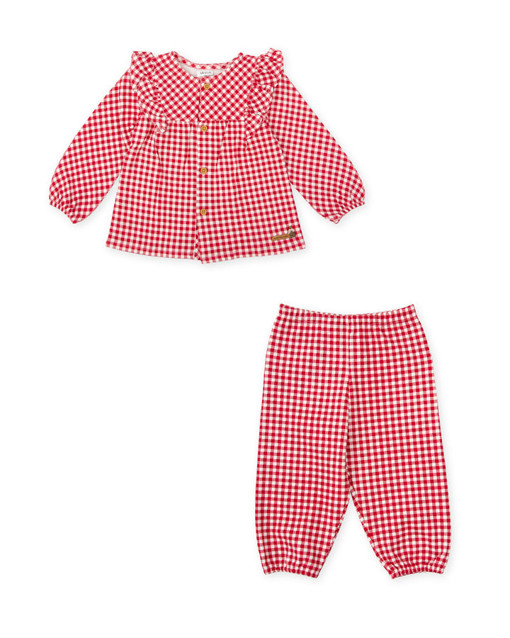 CONJUNTO 2 PZAS. CUADROS ROJO NIÑA