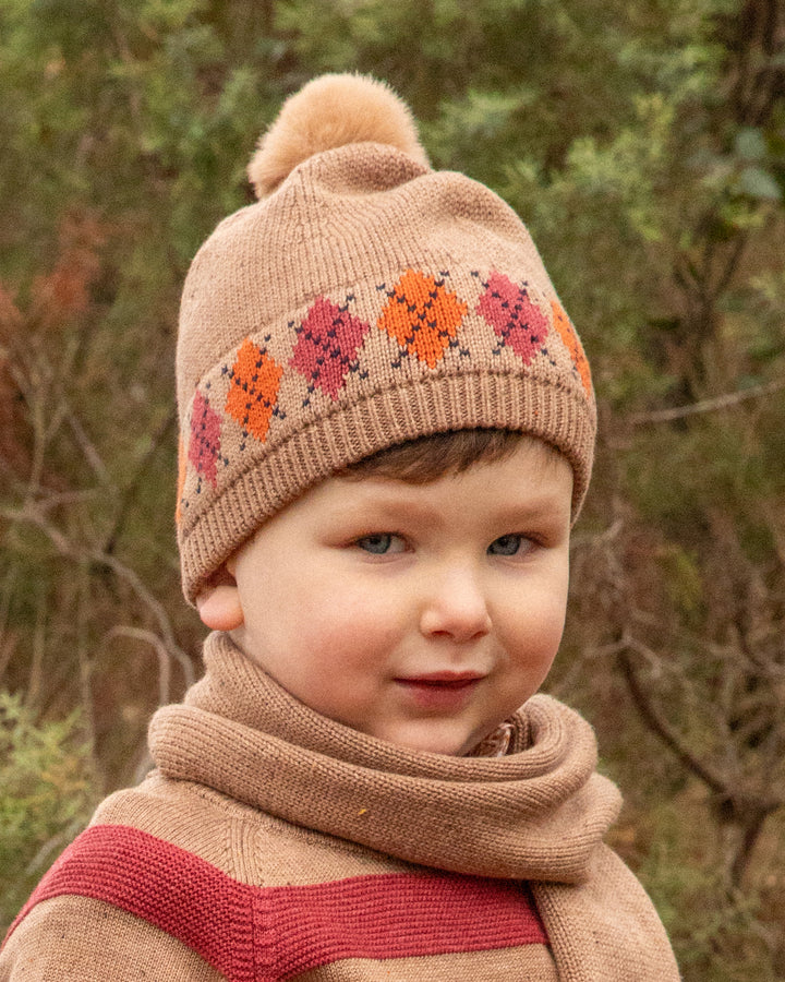 BROWN HAT AND SCARF SET BOY