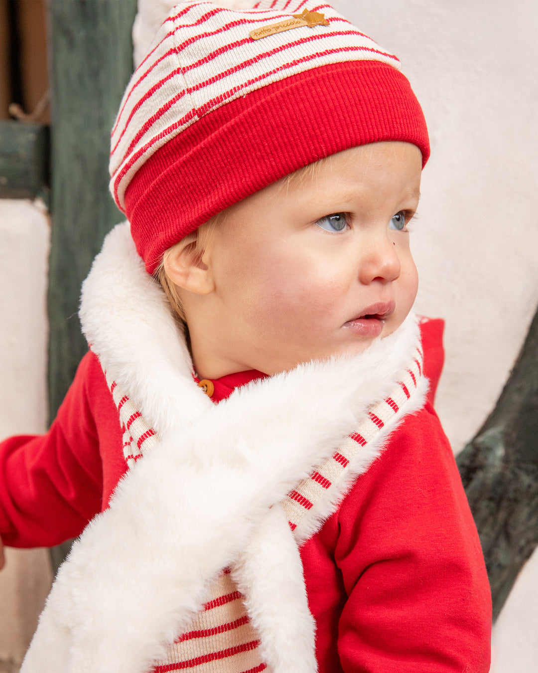 RED STRIPED HAT AND SCARF SET BABY BOY