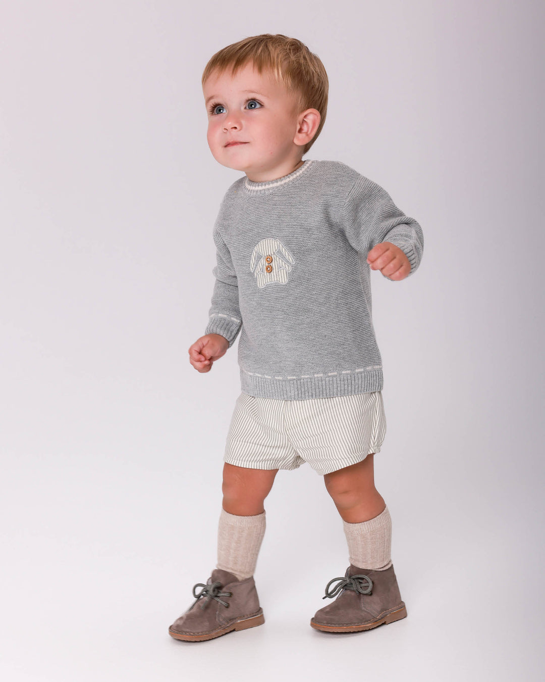 GREY STRIPED BLOOMERS  WITH SOCKS BABY BOY 